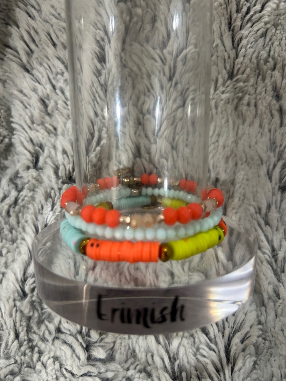 Erimish Neon Orange, Yellow & light teal Beaded Bracelet Set